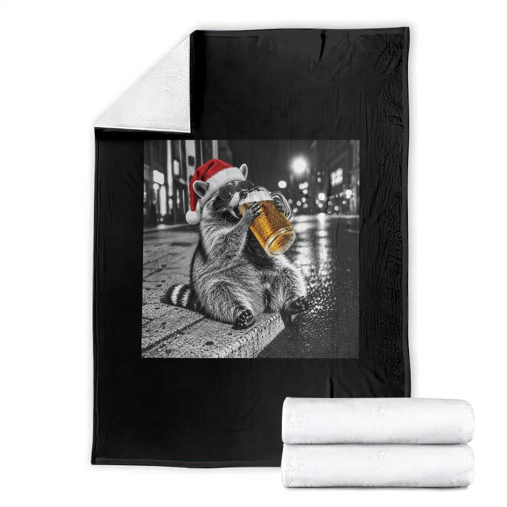 Christmas Raccoon Drinking Beer Trash Panda Feral Throw Blanket