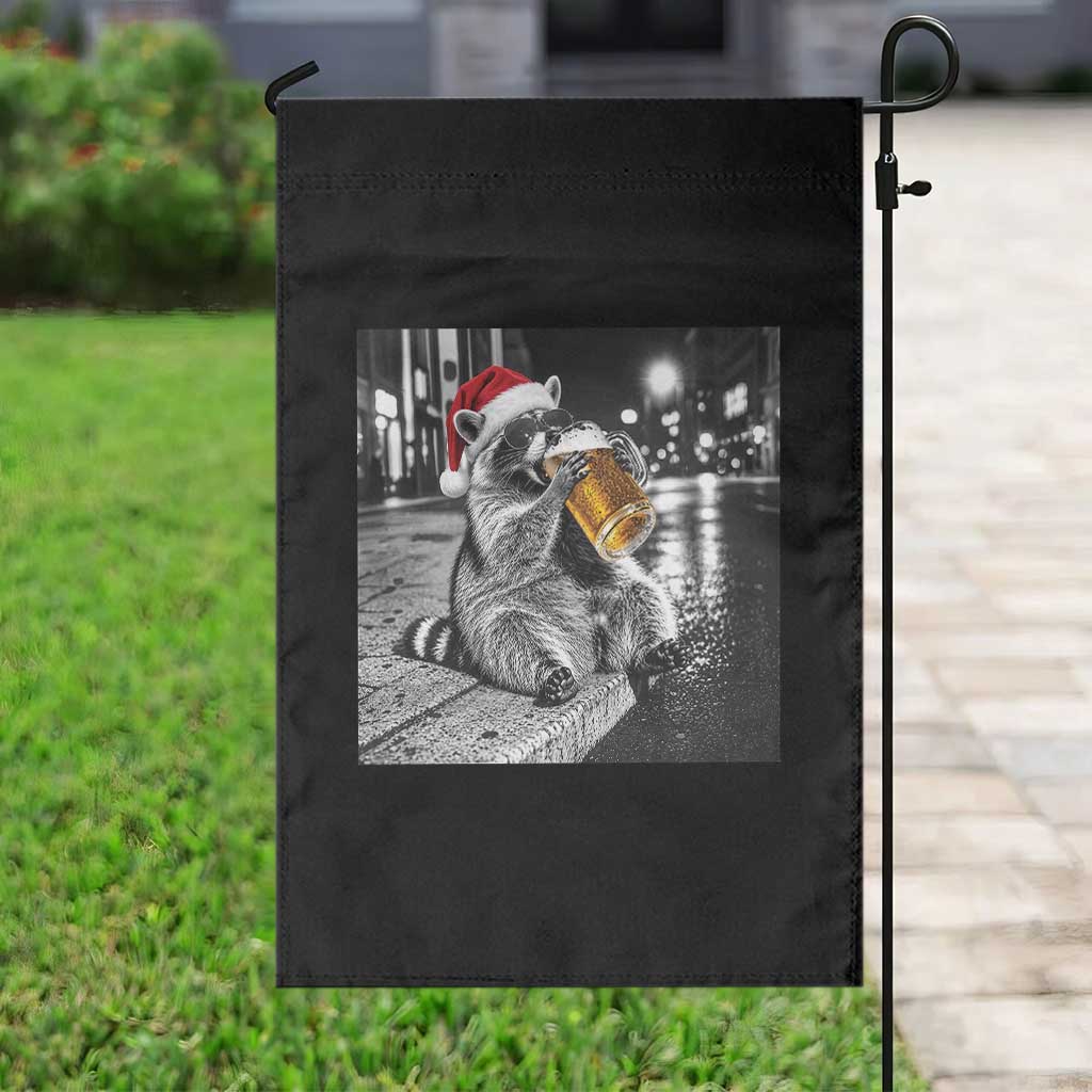 Christmas Raccoon Drinking Beer Trash Panda Feral Garden Flag