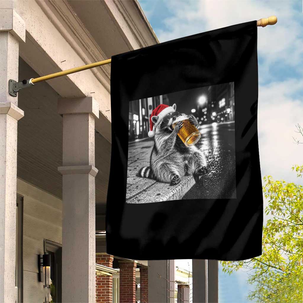 Christmas Raccoon Drinking Beer Trash Panda Feral Garden Flag