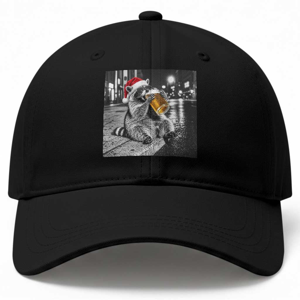 Christmas Raccoon Drinking Beer Trash Panda Feral Baseball Cap