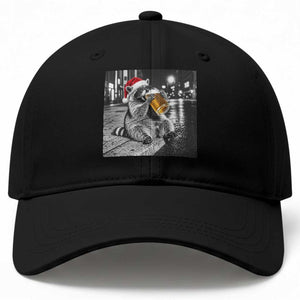 Christmas Raccoon Drinking Beer Trash Panda Feral Baseball Cap