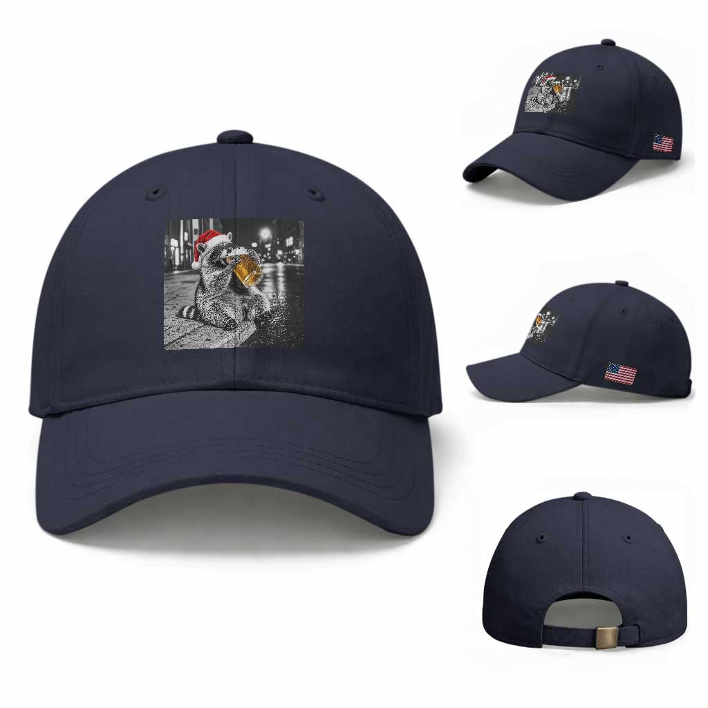 Christmas Raccoon Drinking Beer Trash Panda Feral Baseball Cap