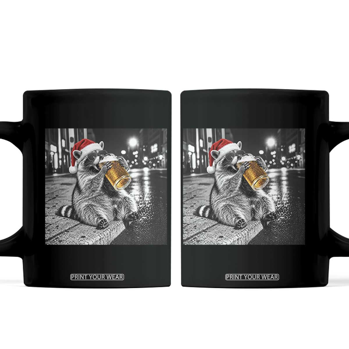 Christmas Raccoon Drinking Beer Trash Panda Feral Coffee Mug