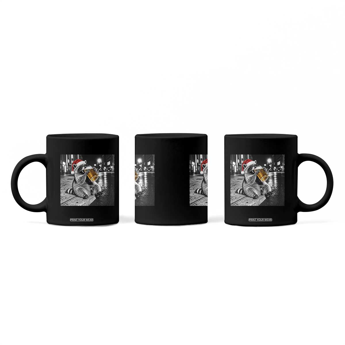 Christmas Raccoon Drinking Beer Trash Panda Feral Coffee Mug