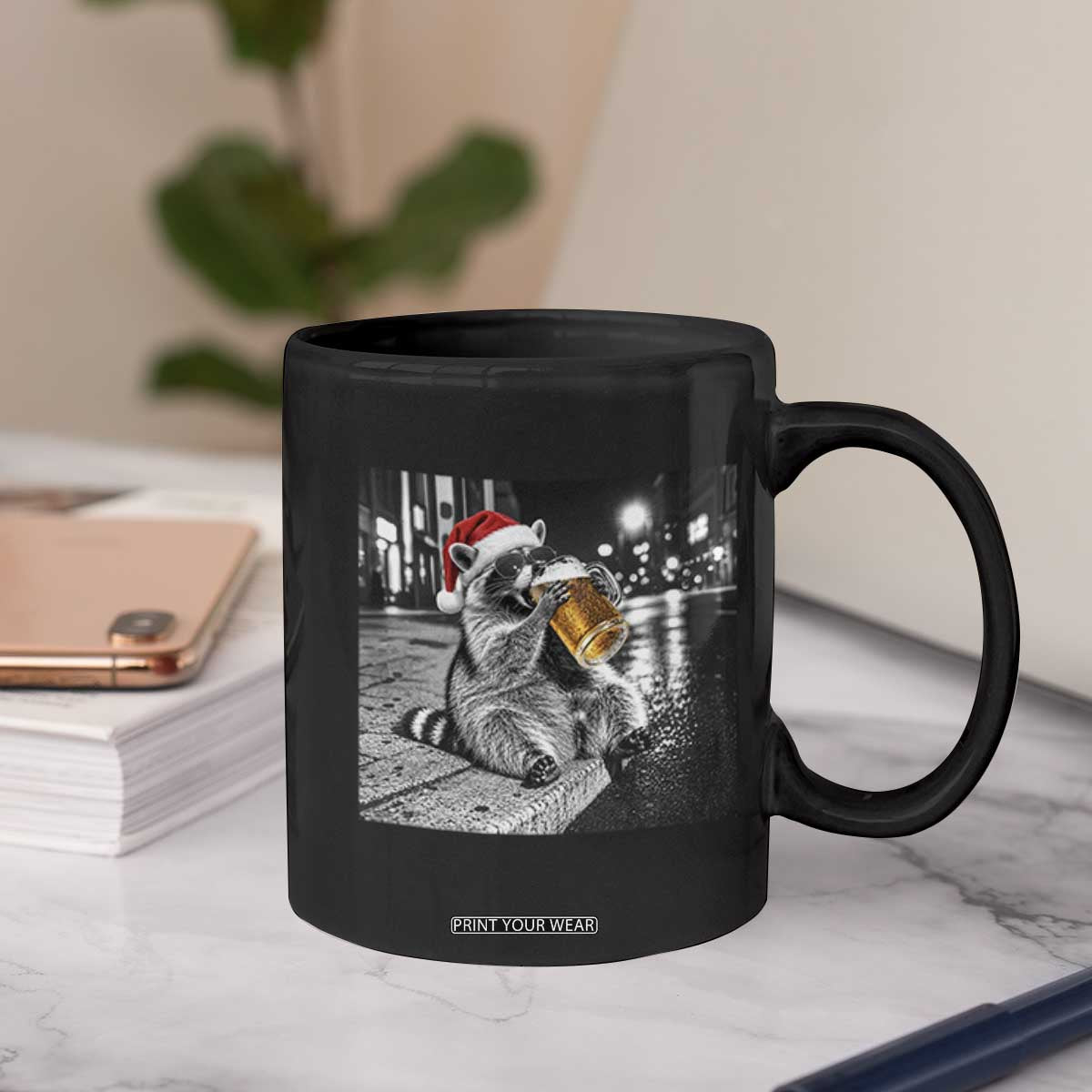 Christmas Raccoon Drinking Beer Trash Panda Feral Coffee Mug