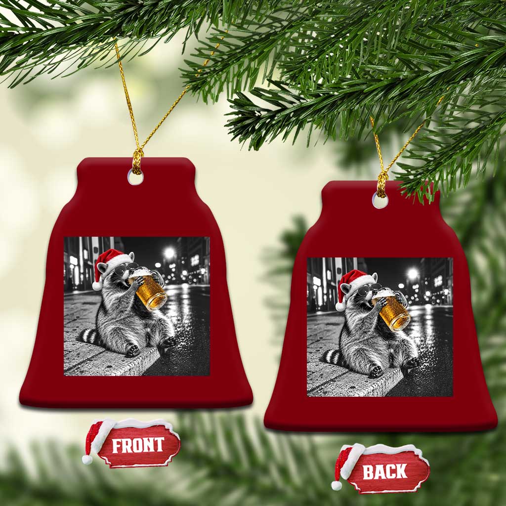 Christmas Raccoon Drinking Beer Trash Panda Feral Ceramic Ornament