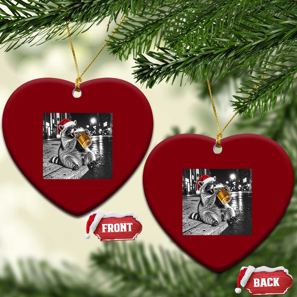 Christmas Raccoon Drinking Beer Trash Panda Feral Ceramic Ornament