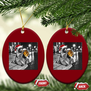 Christmas Raccoon Drinking Beer Trash Panda Feral Ceramic Ornament