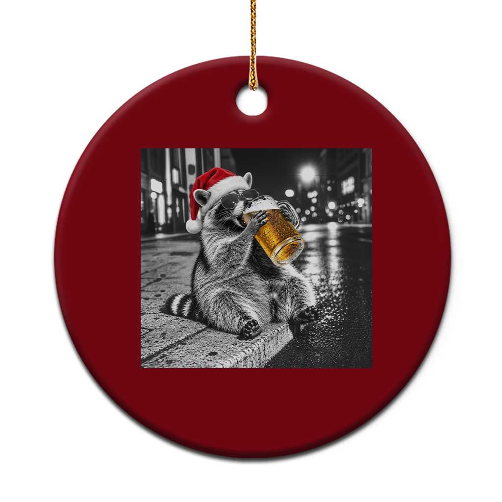 Christmas Raccoon Drinking Beer Trash Panda Feral Ceramic Ornament