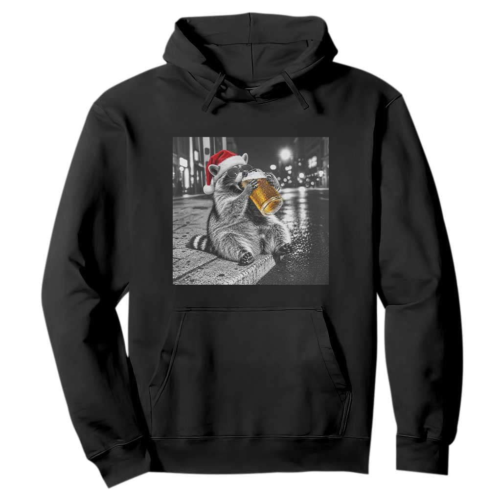 Christmas Raccoon Drinking Beer Trash Panda Feral Hoodie