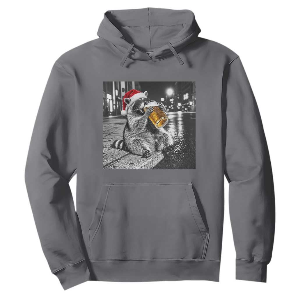 Christmas Raccoon Drinking Beer Trash Panda Feral Hoodie