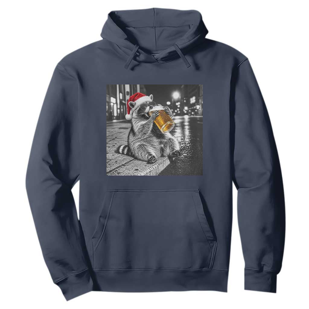 Christmas Raccoon Drinking Beer Trash Panda Feral Hoodie
