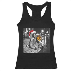 Christmas Raccoon Drinking Beer Trash Panda Feral Racerback Tank Top