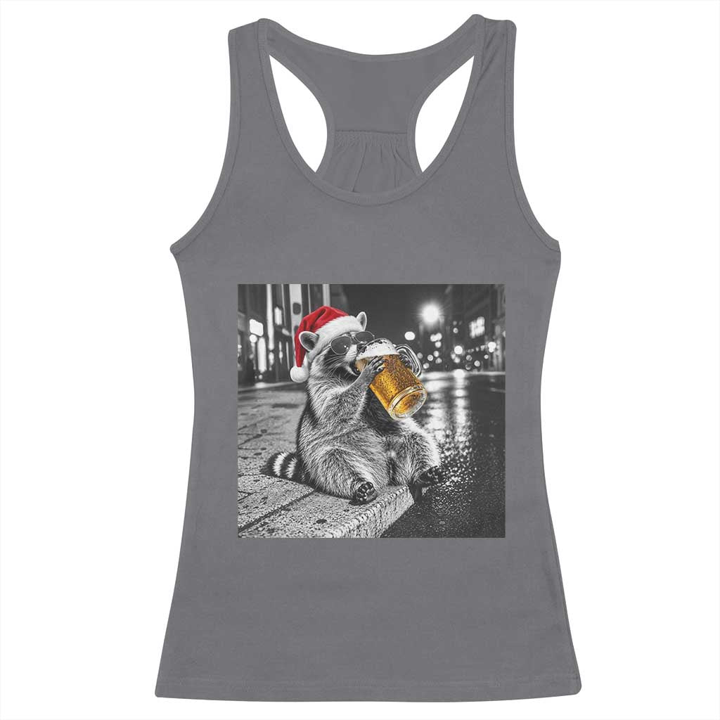 Christmas Raccoon Drinking Beer Trash Panda Feral Racerback Tank Top