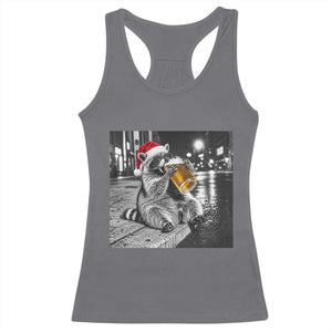 Christmas Raccoon Drinking Beer Trash Panda Feral Racerback Tank Top