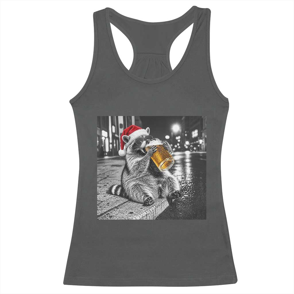 Christmas Raccoon Drinking Beer Trash Panda Feral Racerback Tank Top