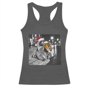 Christmas Raccoon Drinking Beer Trash Panda Feral Racerback Tank Top