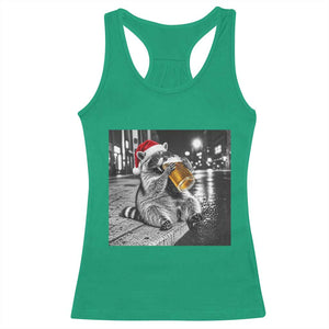 Christmas Raccoon Drinking Beer Trash Panda Feral Racerback Tank Top