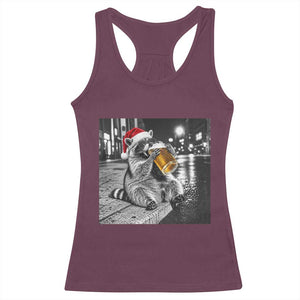 Christmas Raccoon Drinking Beer Trash Panda Feral Racerback Tank Top