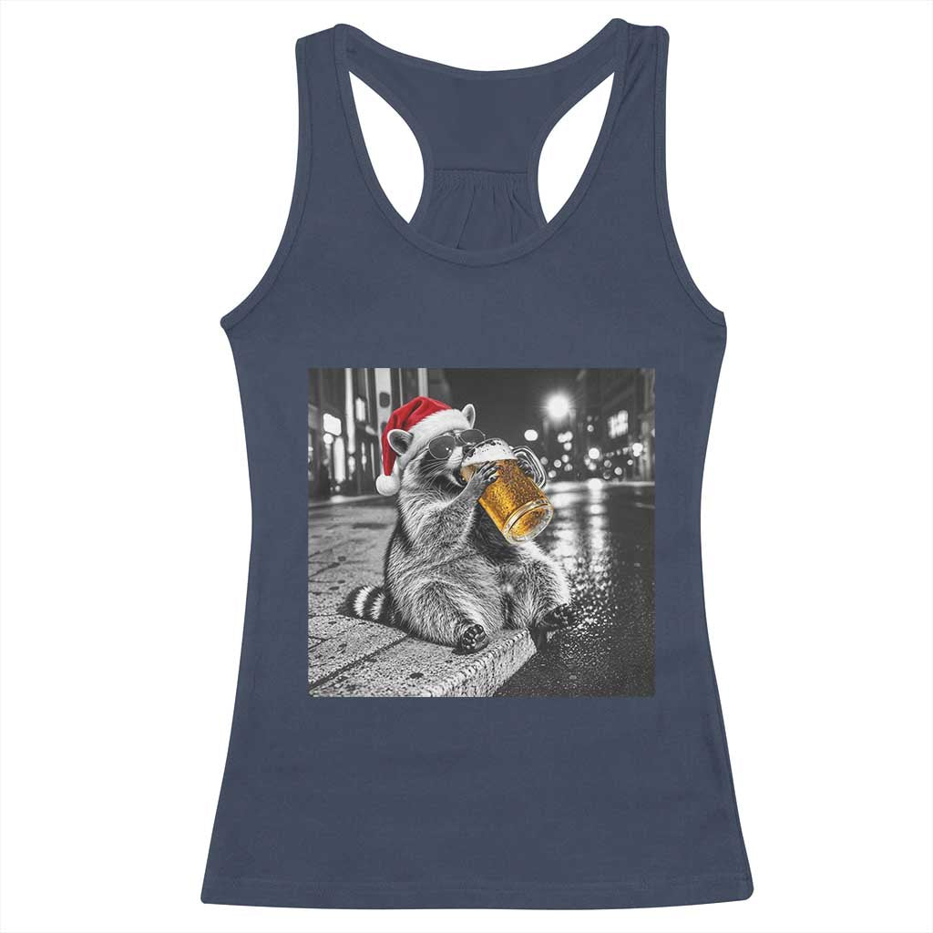Christmas Raccoon Drinking Beer Trash Panda Feral Racerback Tank Top