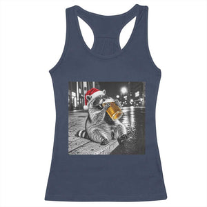 Christmas Raccoon Drinking Beer Trash Panda Feral Racerback Tank Top