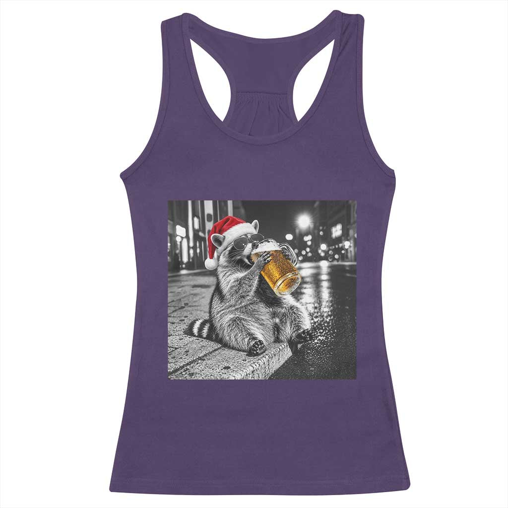 Christmas Raccoon Drinking Beer Trash Panda Feral Racerback Tank Top