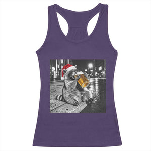 Christmas Raccoon Drinking Beer Trash Panda Feral Racerback Tank Top