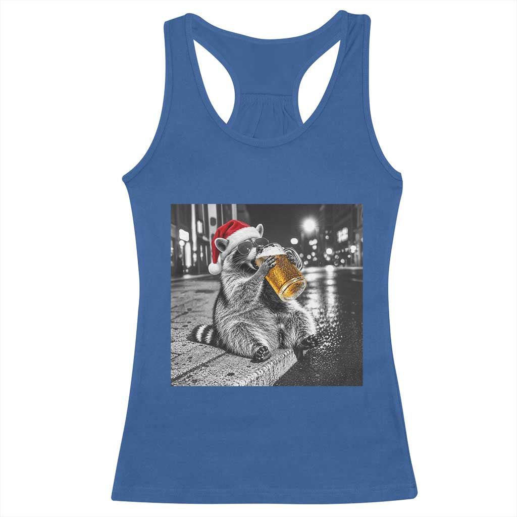Christmas Raccoon Drinking Beer Trash Panda Feral Racerback Tank Top