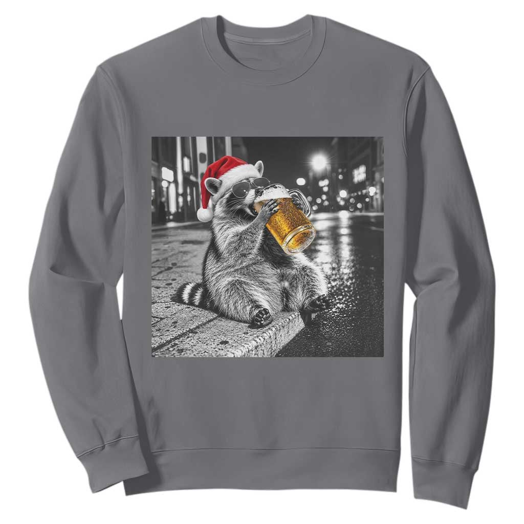 Christmas Raccoon Drinking Beer Trash Panda Feral Sweatshirt