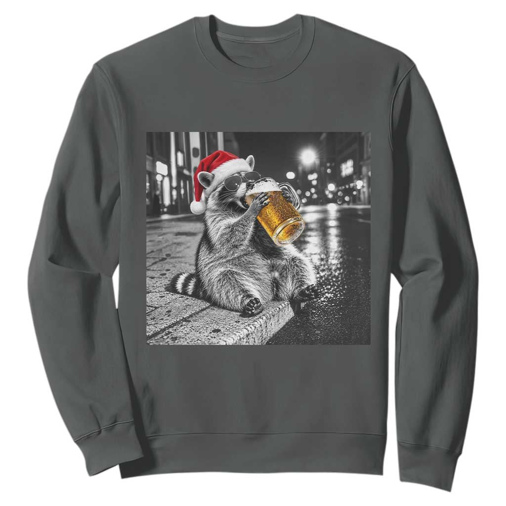 Christmas Raccoon Drinking Beer Trash Panda Feral Sweatshirt