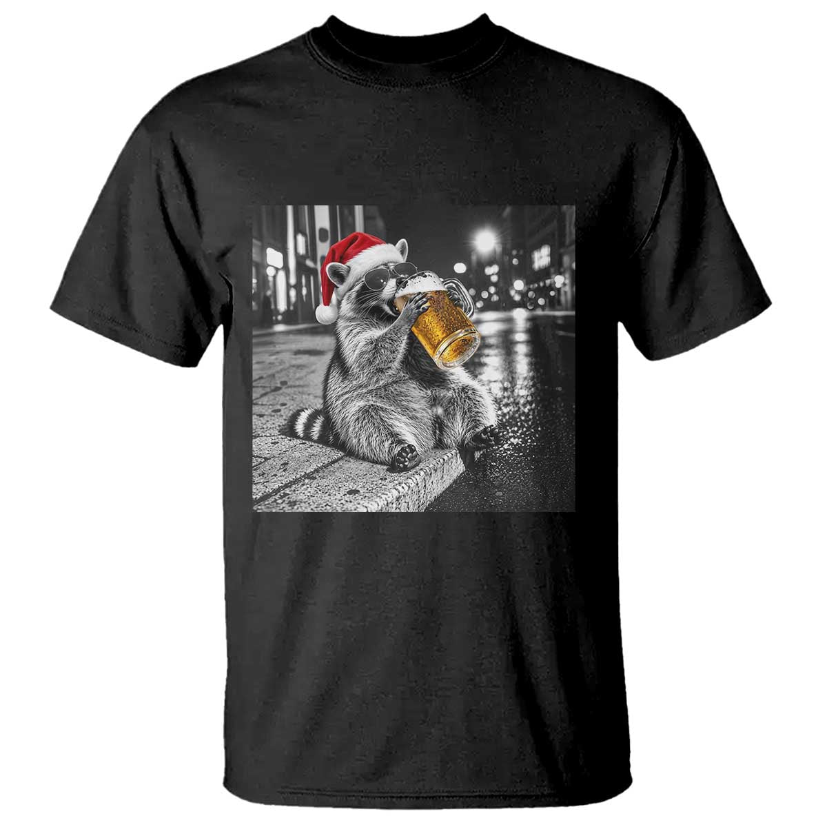 Christmas Raccoon Drinking Beer Trash Panda Feral T Shirt