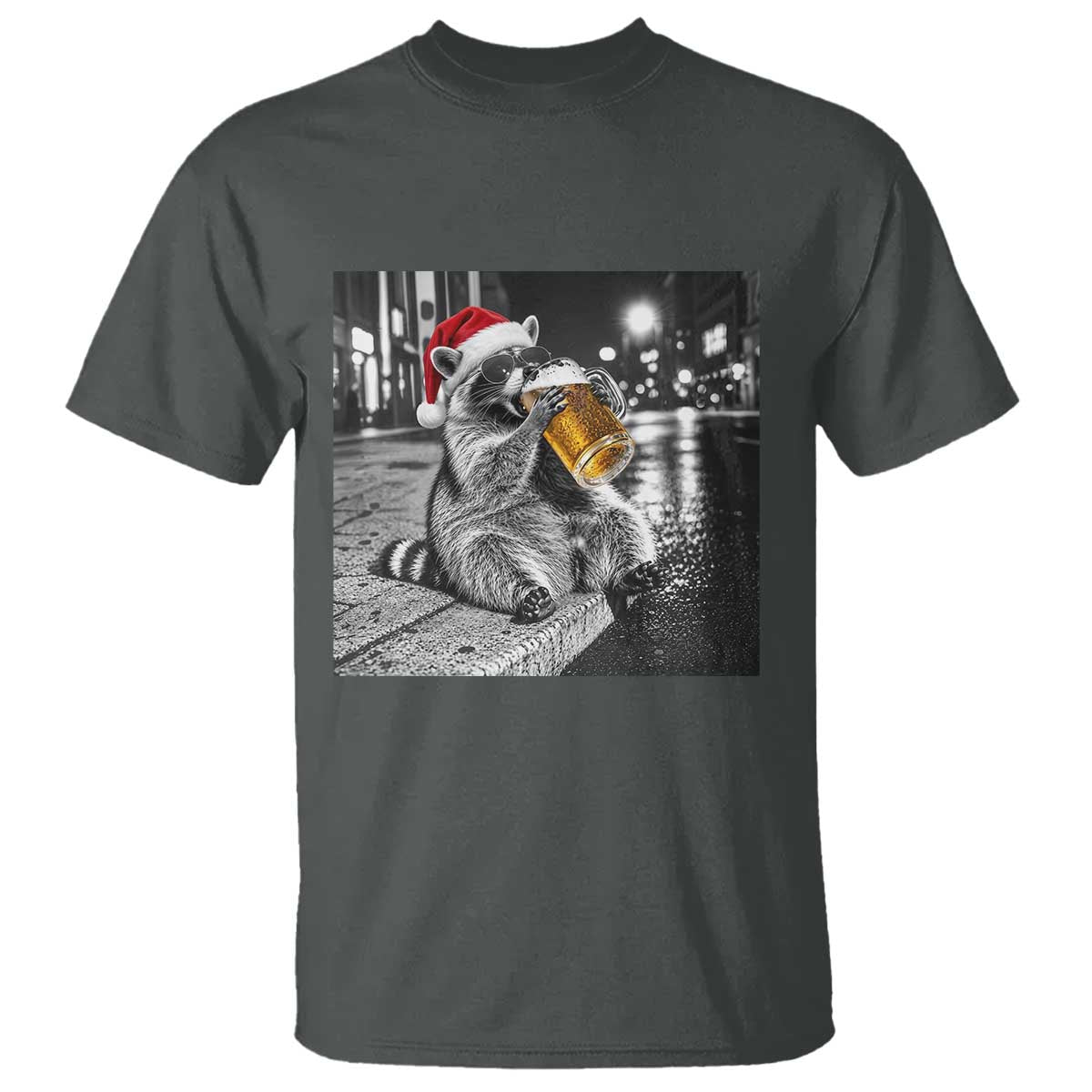 Christmas Raccoon Drinking Beer Trash Panda Feral T Shirt