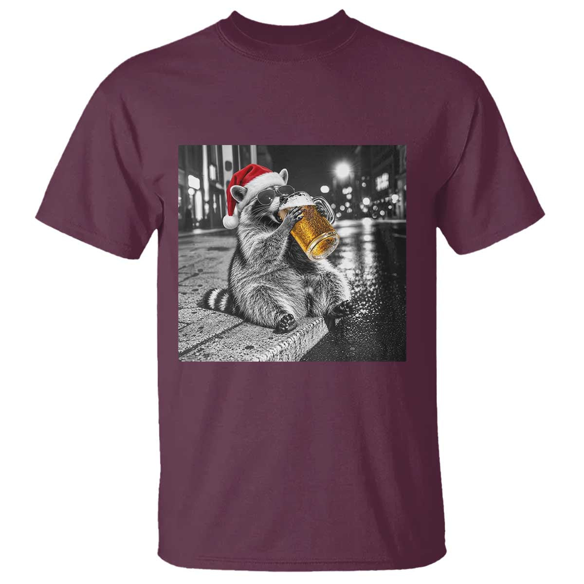 Christmas Raccoon Drinking Beer Trash Panda Feral T Shirt
