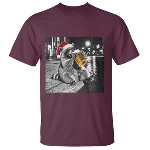 Christmas Raccoon Drinking Beer Trash Panda Feral T Shirt