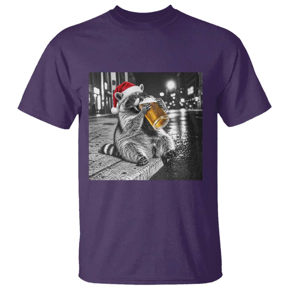 Christmas Raccoon Drinking Beer Trash Panda Feral T Shirt