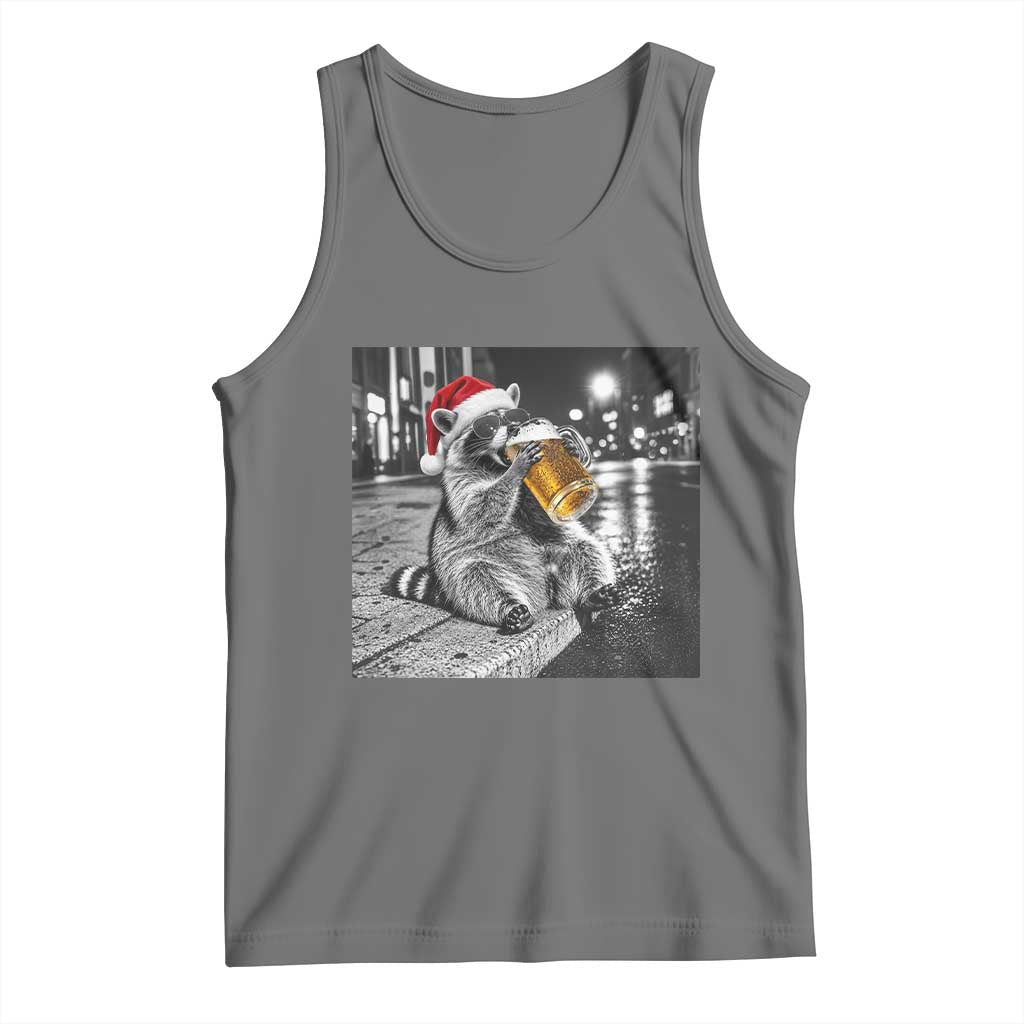 Christmas Raccoon Drinking Beer Trash Panda Feral Tank Top