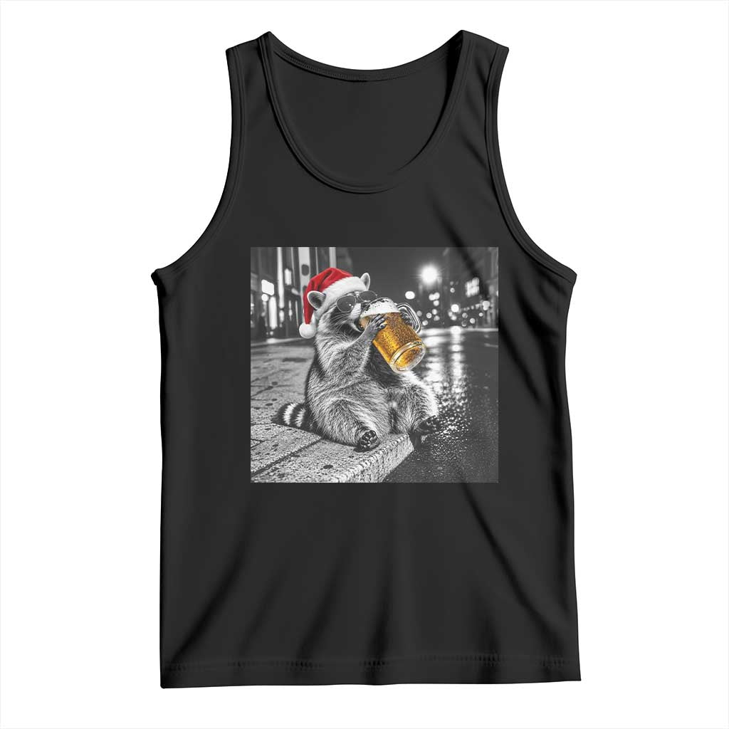 Christmas Raccoon Drinking Beer Trash Panda Feral Tank Top