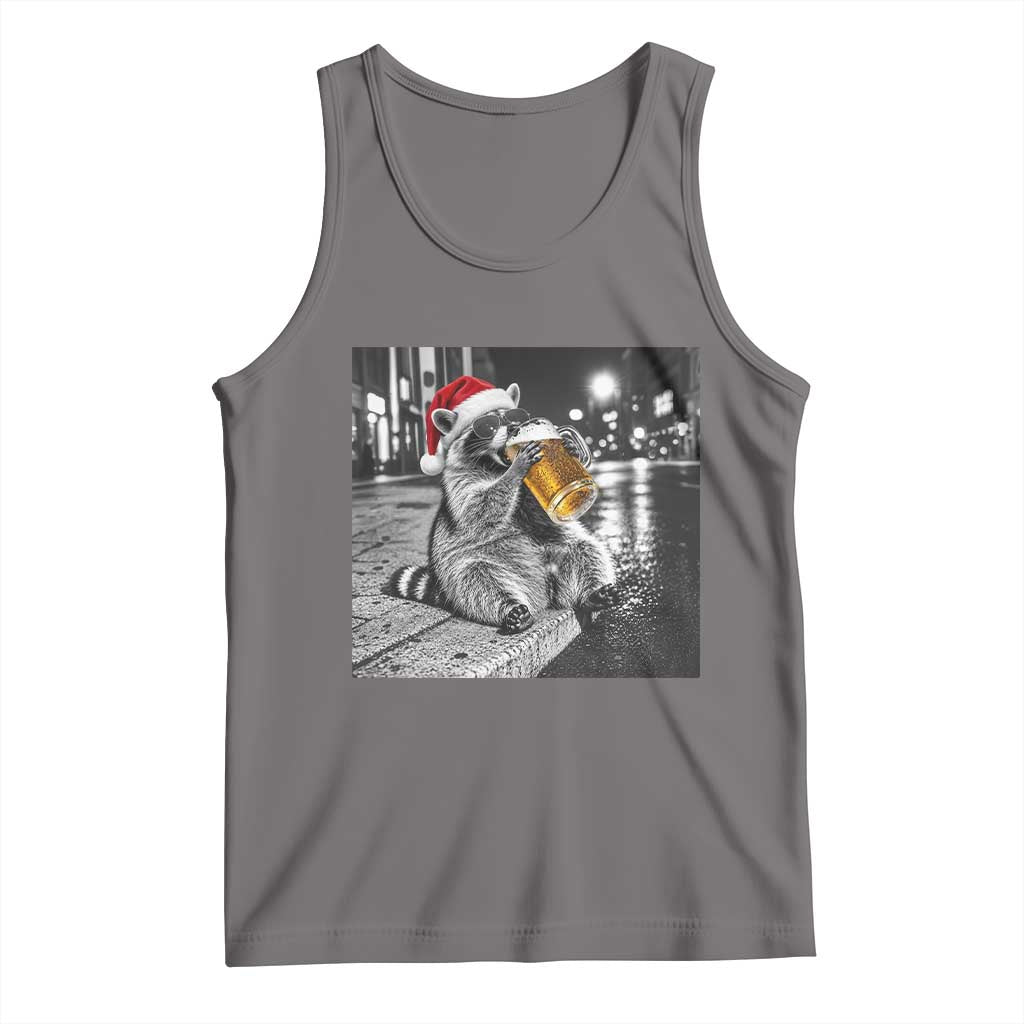 Christmas Raccoon Drinking Beer Trash Panda Feral Tank Top