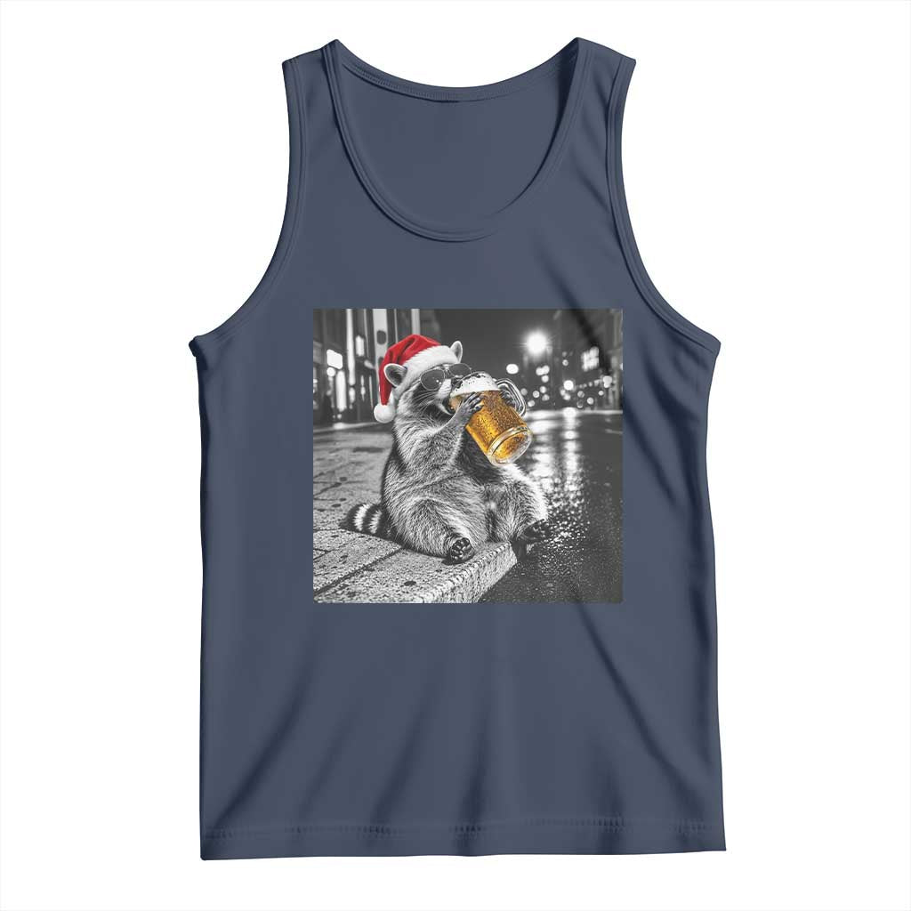 Christmas Raccoon Drinking Beer Trash Panda Feral Tank Top