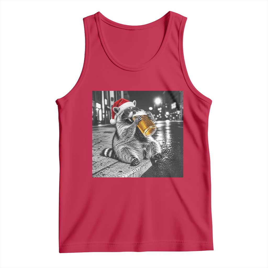 Christmas Raccoon Drinking Beer Trash Panda Feral Tank Top