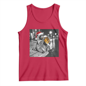 Christmas Raccoon Drinking Beer Trash Panda Feral Tank Top