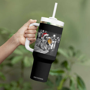 Christmas Raccoon Drinking Beer Trash Panda Feral Tumbler With Handle
