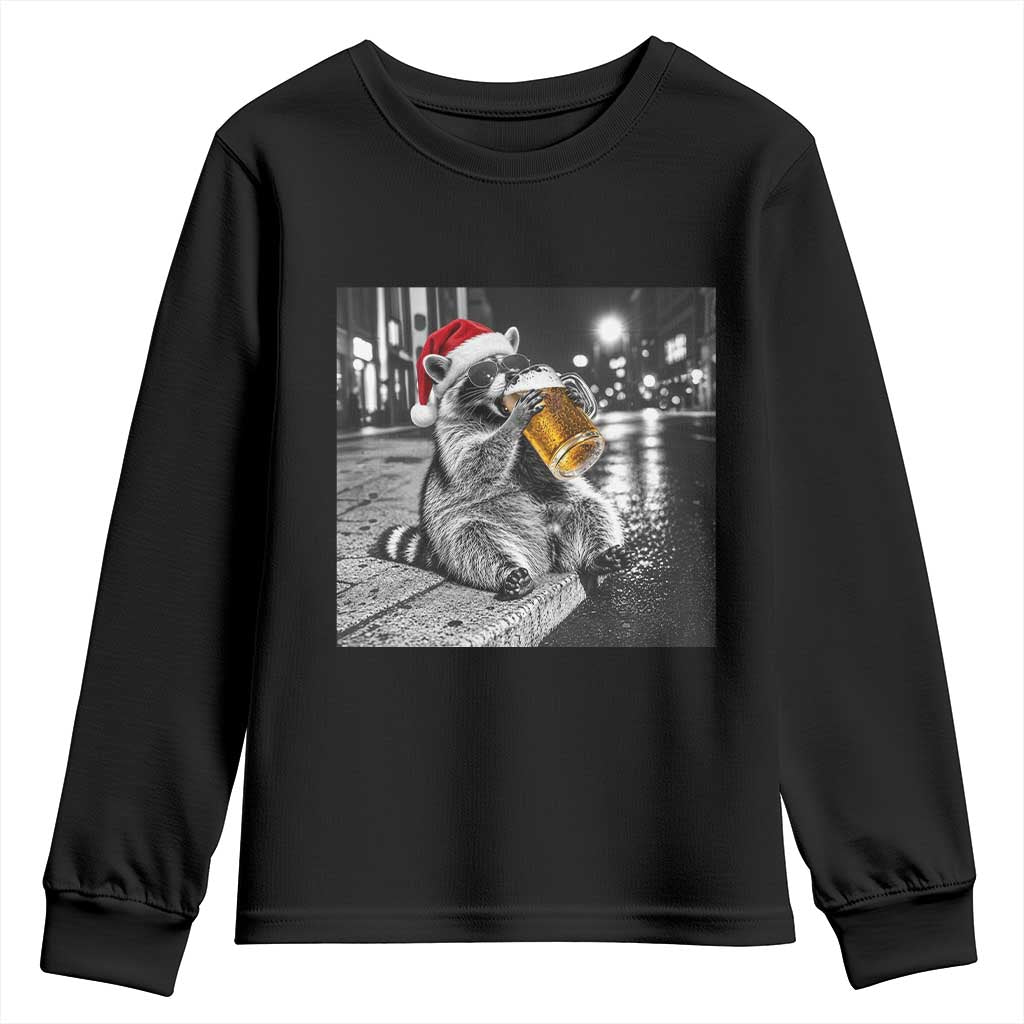 Christmas Raccoon Drinking Beer Trash Panda Feral Youth Sweatshirt