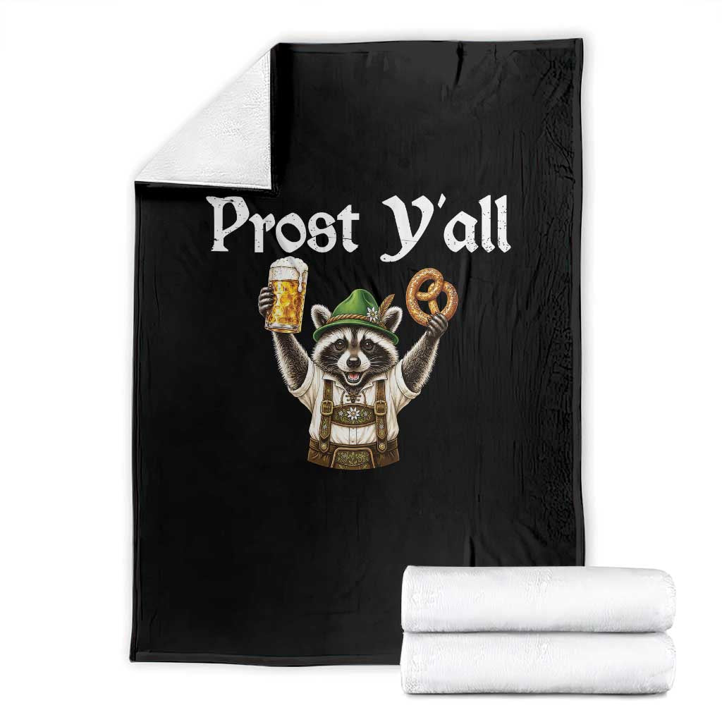 Oktoberfest Raccoon Prost Y'all Throw Blanket Funny German Beer Festival Pretzel