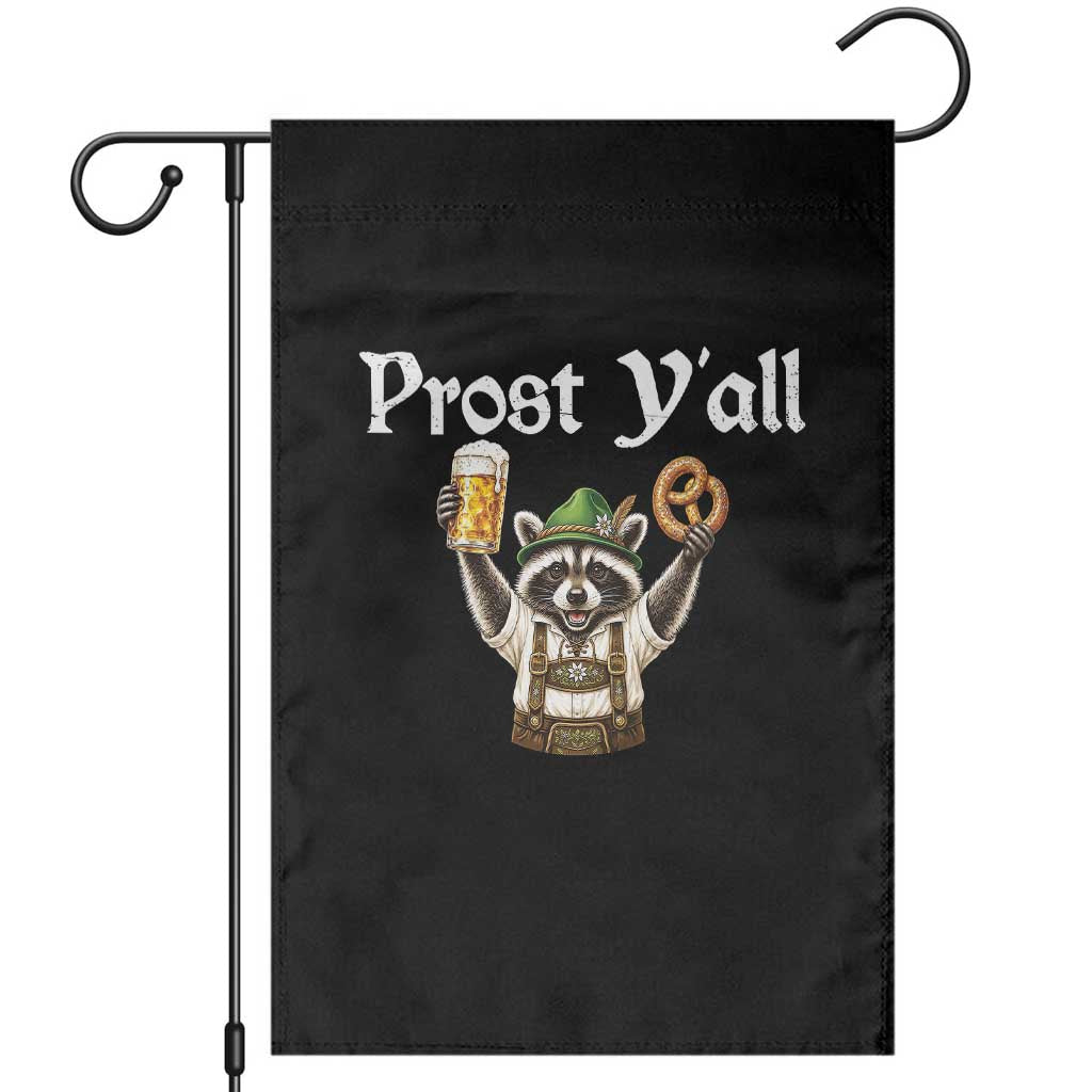 Oktoberfest Raccoon Prost Y'all Garden Flag Funny German Beer Festival Pretzel