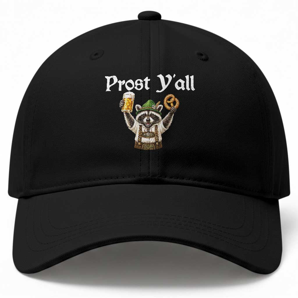 Oktoberfest Raccoon Prost Y'all Baseball Cap Funny German Beer Festival Pretzel