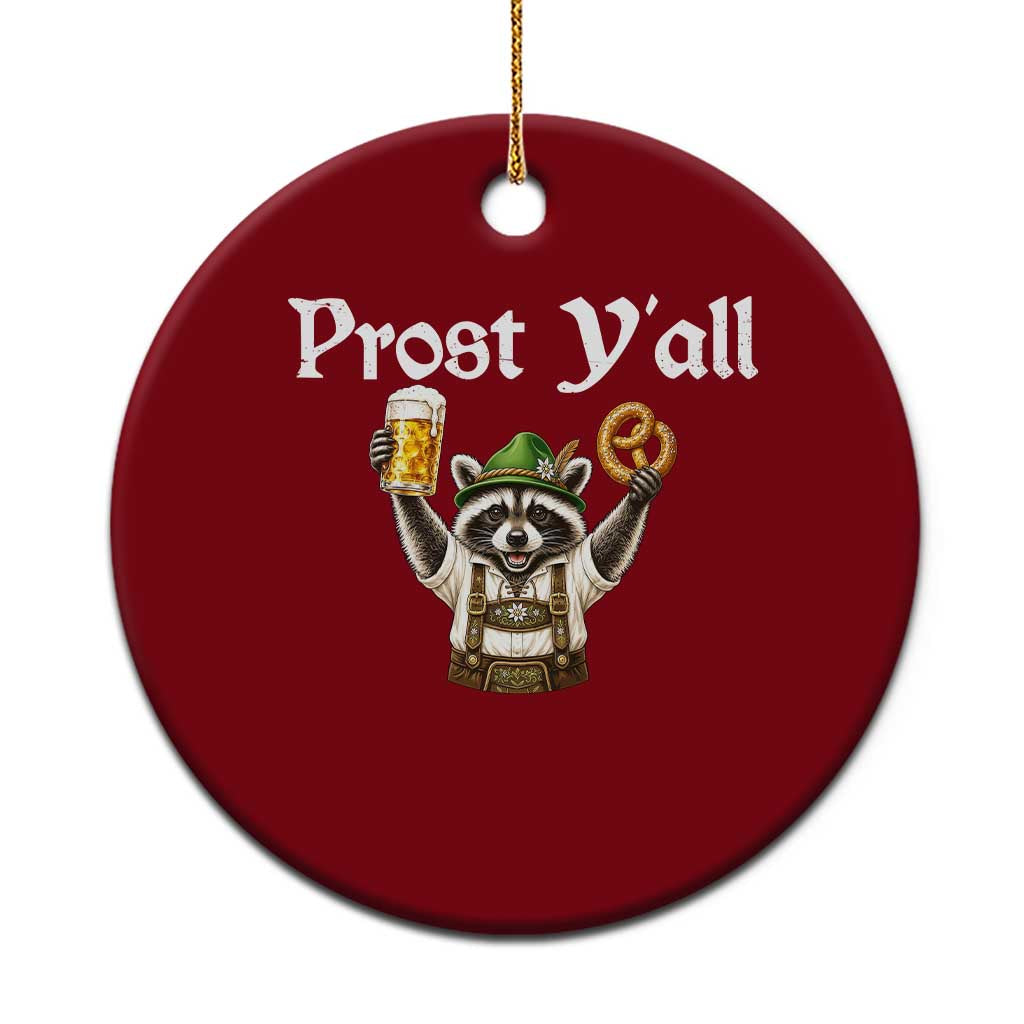 Oktoberfest Raccoon Prost Y'all Ceramic Ornament Funny German Beer Festival Pretzel