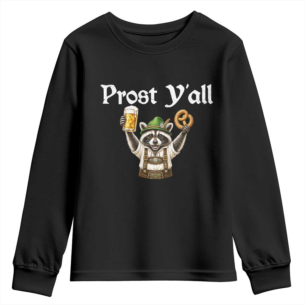 Oktoberfest Raccoon Prost Y'all Youth Sweatshirt Funny German Beer Festival Pretzel