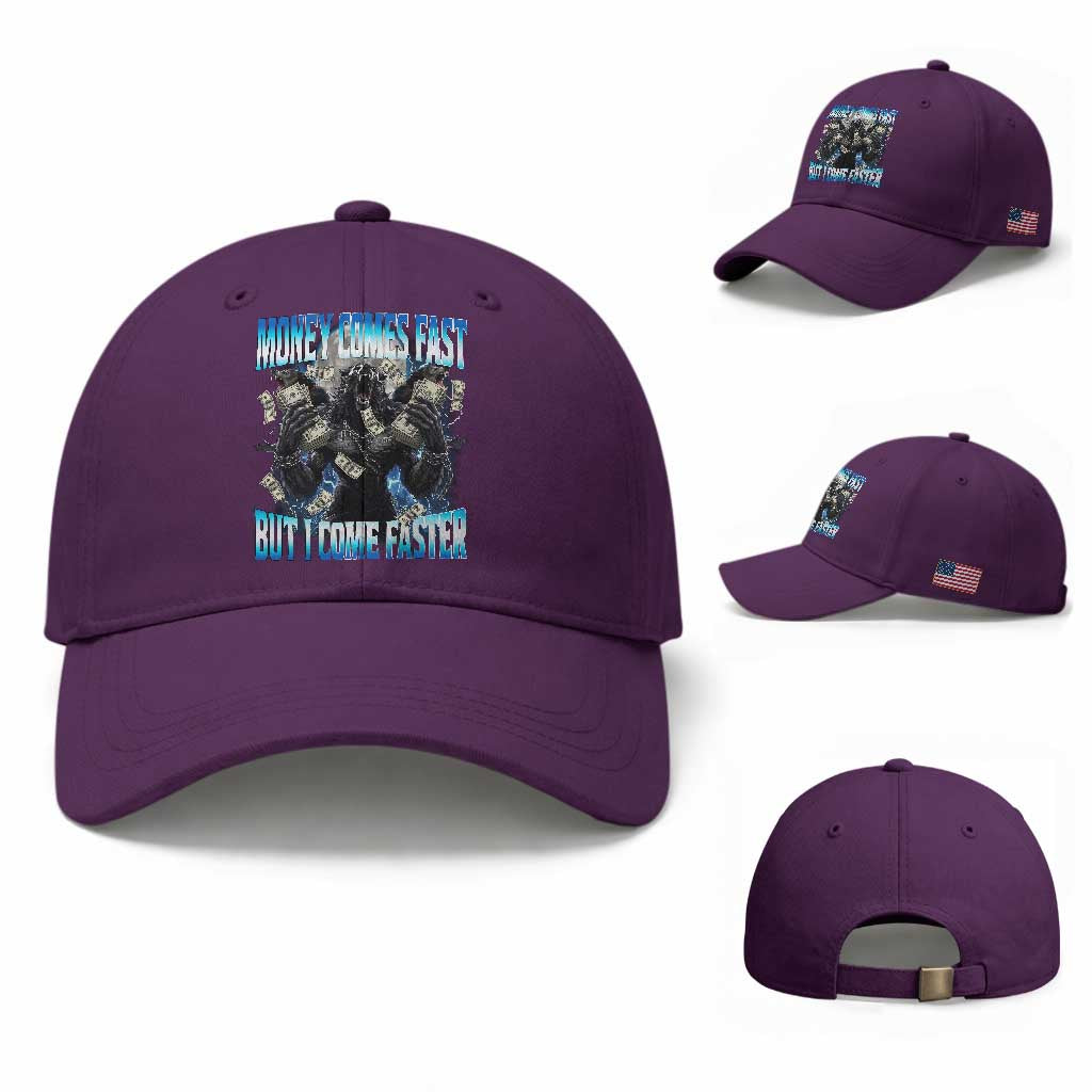Money Comes Fast But I Come Faster Baseball Cap Funny Alpha Wolf Meme