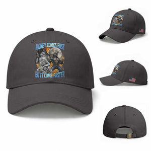 Money Comes Fast But I Come Faster Baseball Cap Funny Alpha Wolf Werewolf Meme